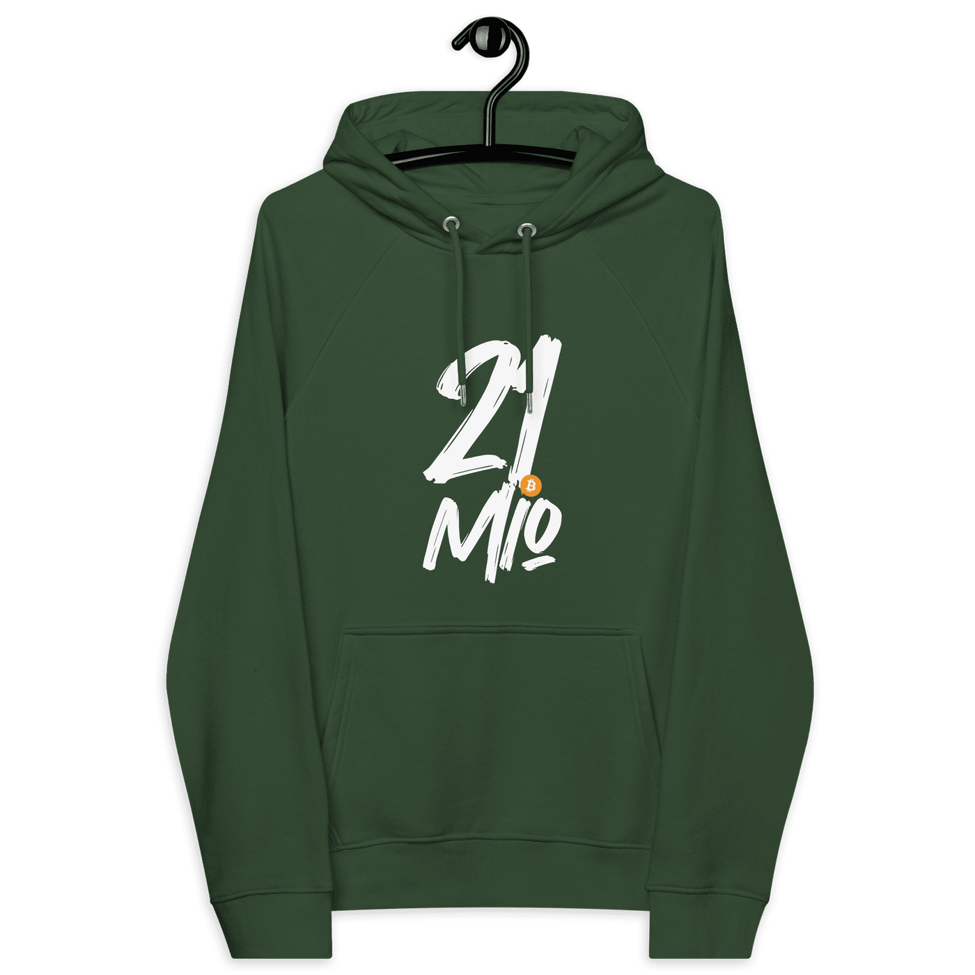 Certified eco-friendly 21 Million Hoodie with Bitcoin design and sustainable certifications logos