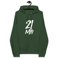 Certified eco-friendly 21 Million Hoodie with Bitcoin design and sustainable certifications logos