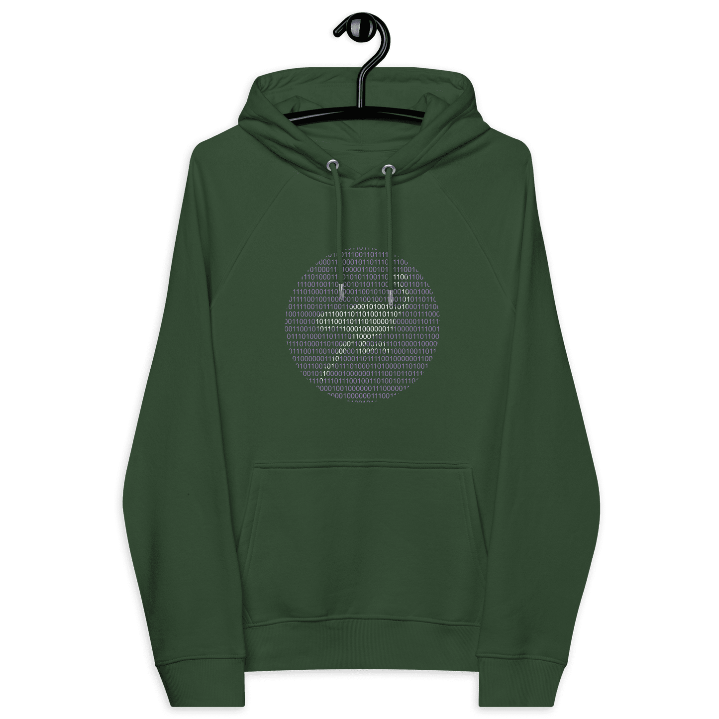 Front view of a bottle green colored nostr hoodie.