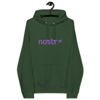 Front view of a bottle green colored nostr hoodie.