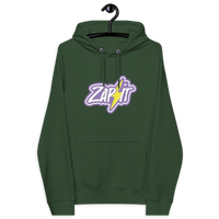 Zap It Nostr hoodie with eco-friendly certifications including OEKO-TEX, PETA, GOTS, OCS, and GRS logos