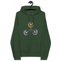 Eco-friendly Freedom Bitcoin Hoodie featuring certifications OEKO-TEX, PETA, GOTS, OCS, and GRS logos
