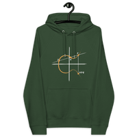Front view of a bottle green colored bitcoin hoodie.