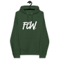 Front view of a bottle green colored bitcoin hoodie.