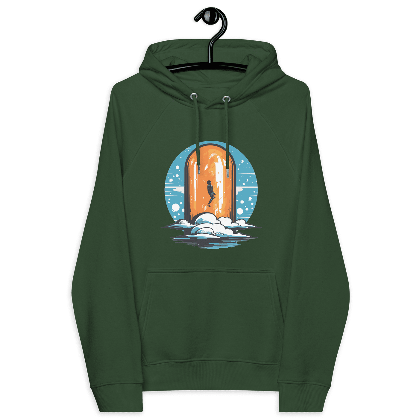 Orange Pill Eco Raglan Bitcoin Hoodie with sustainability certification logos