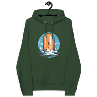 Orange Pill Eco Raglan Bitcoin Hoodie with sustainability certification logos