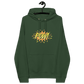 Front view of a bottle green colored bitcoin hoodie.