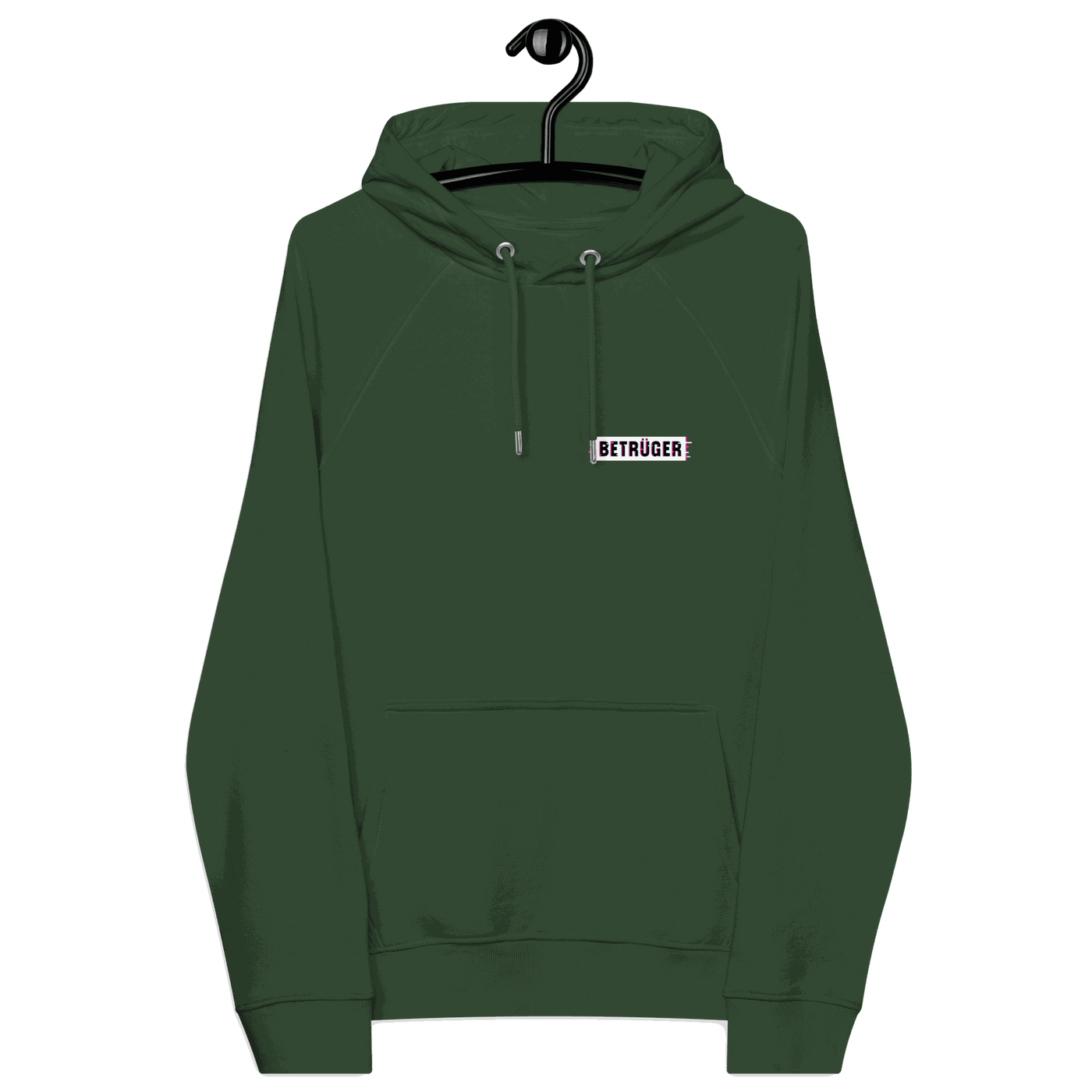 Front view of a bottle green colored aln hoodie.
