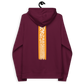 Back view of a burgundy bitcoin hoodie.