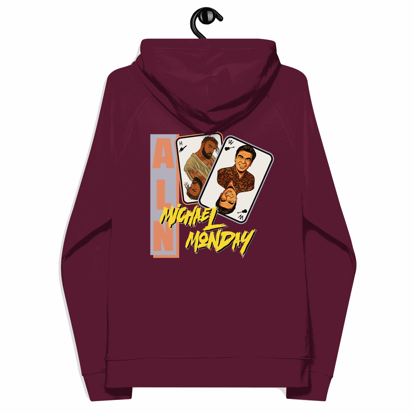 Michael Monday Anarcho Late Night Eco Raglan Hoodie with sustainable certification logos
