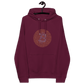 Front view of a burgundy bitcoin hoodie.