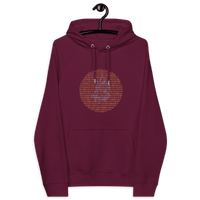 Eco raglan Bitcoin binary hoodie with technology-inspired design and multiple eco certifications