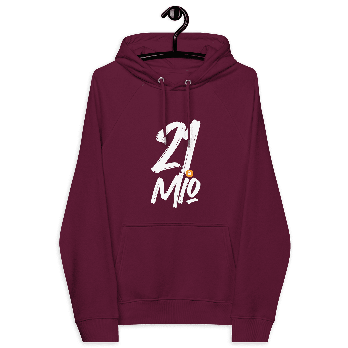 Eco-friendly 21 Million Hoodie with Bitcoin design and sustainable certifications
