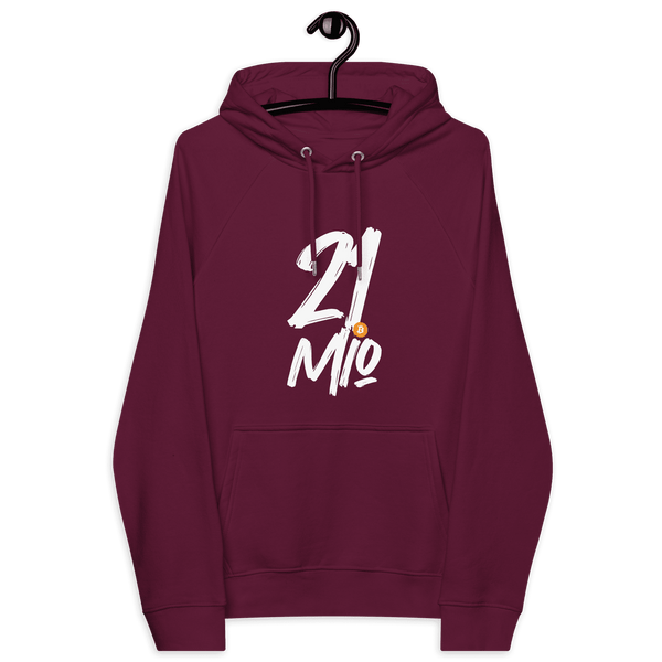 Eco-friendly 21 Million Hoodie with Bitcoin design and sustainable certifications