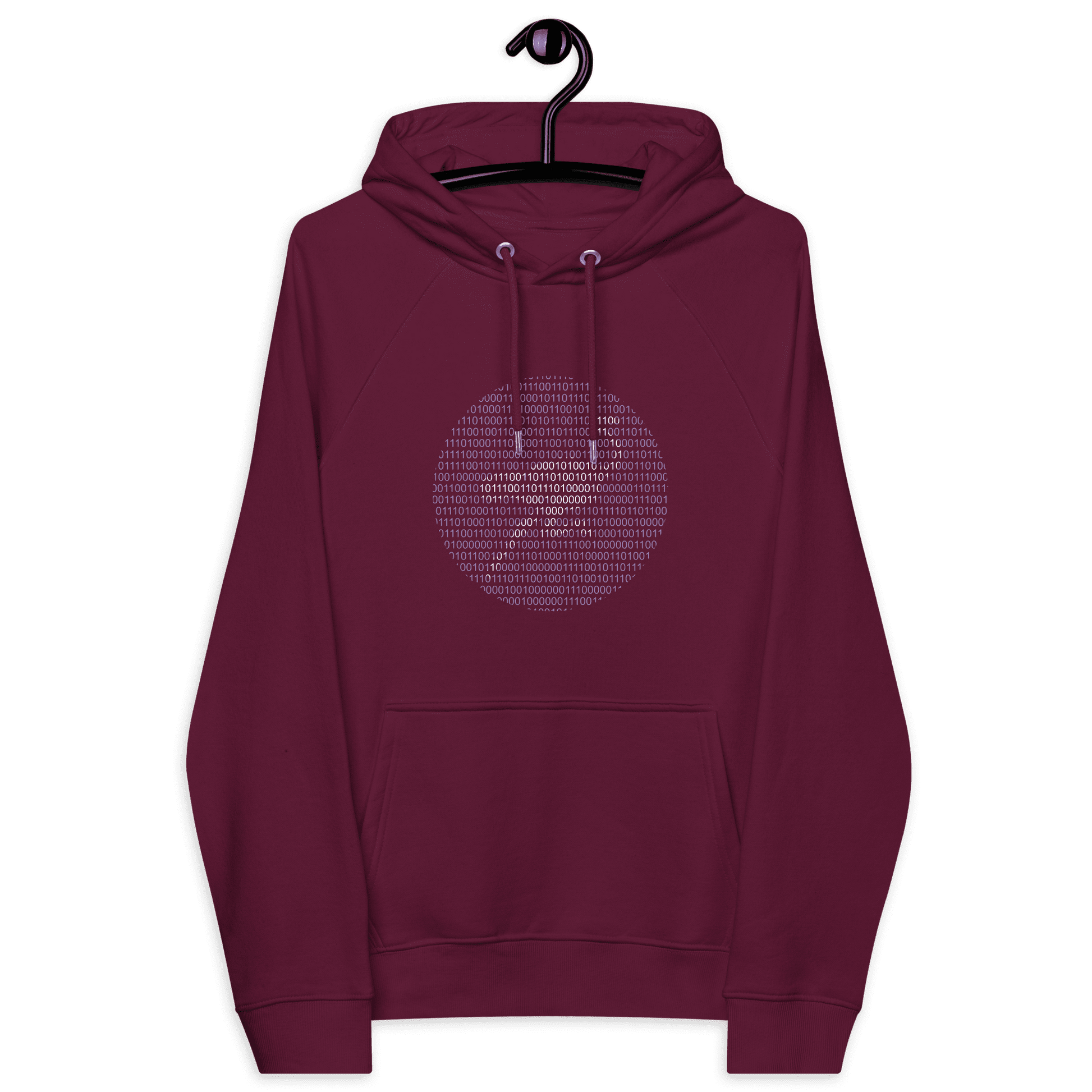 Front view of a burgundy nostr hoodie.