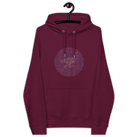 Eco-friendly certified badges for Nostr Binary hoodie including OEKO-TEX, PETA, GOTS, OCS, and GRS logos