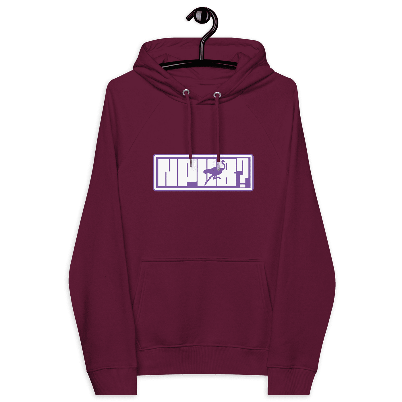 Certification logos for OEKO-TEX, PETA, GOTS, OCS, and GRS on eco-friendly nPub Nostr Hoodie