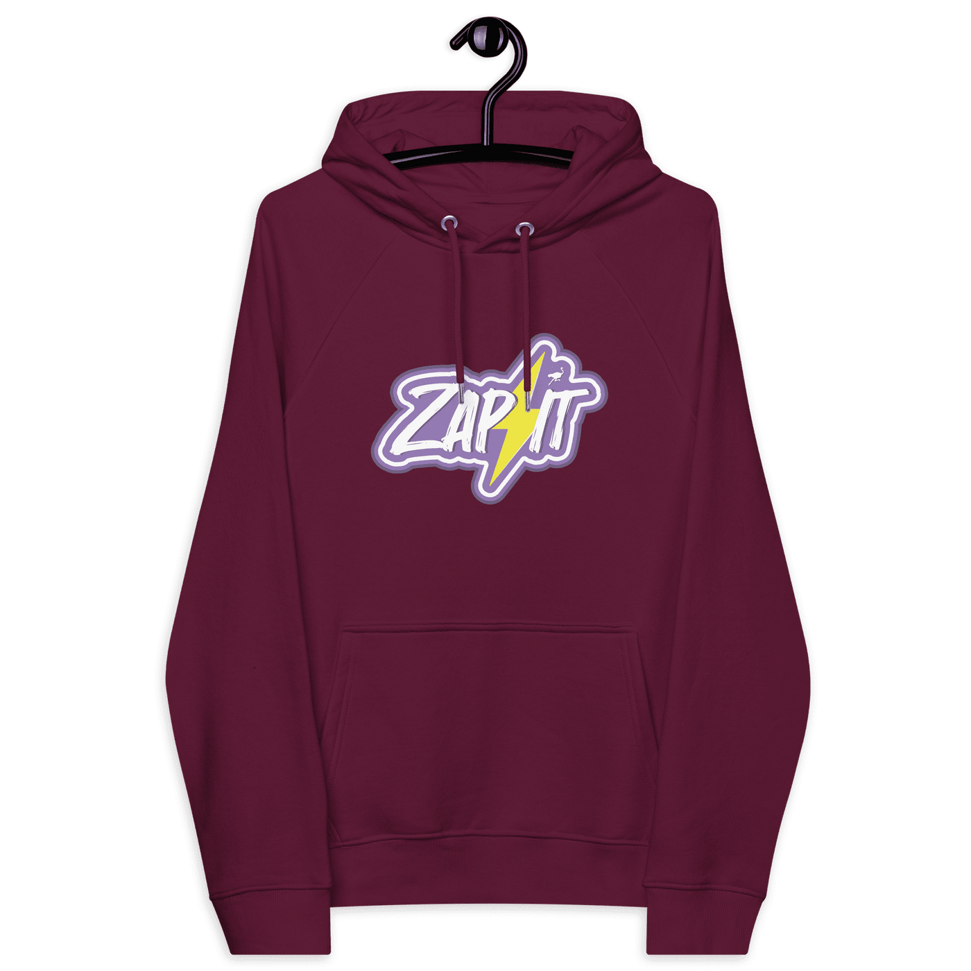 Zap It Nostr hoodie with eco-friendly certifications and stylish raglan design