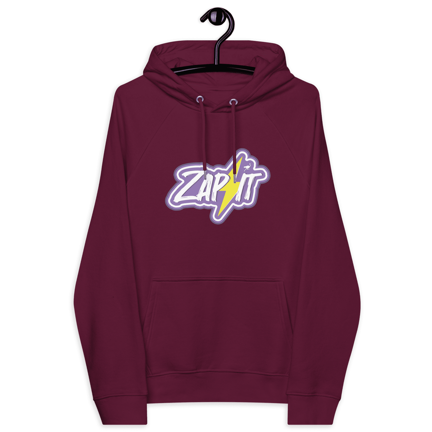 Front view of a burgundy nostr hoodie.