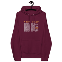 Front view of a burgundy bitcoin hoodie.