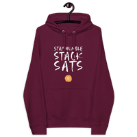 Front view of a burgundy bitcoin hoodie.
