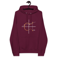 Front view of a burgundy bitcoin hoodie.