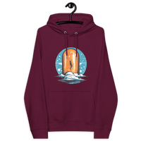 Orange Pill Eco Raglan Bitcoin Hoodie with sustainable certification logos