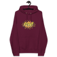 Front view of a burgundy bitcoin hoodie.