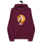 Front view of a burgundy bitcoin hoodie.