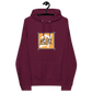 Front view of a burgundy bitcoin hoodie.