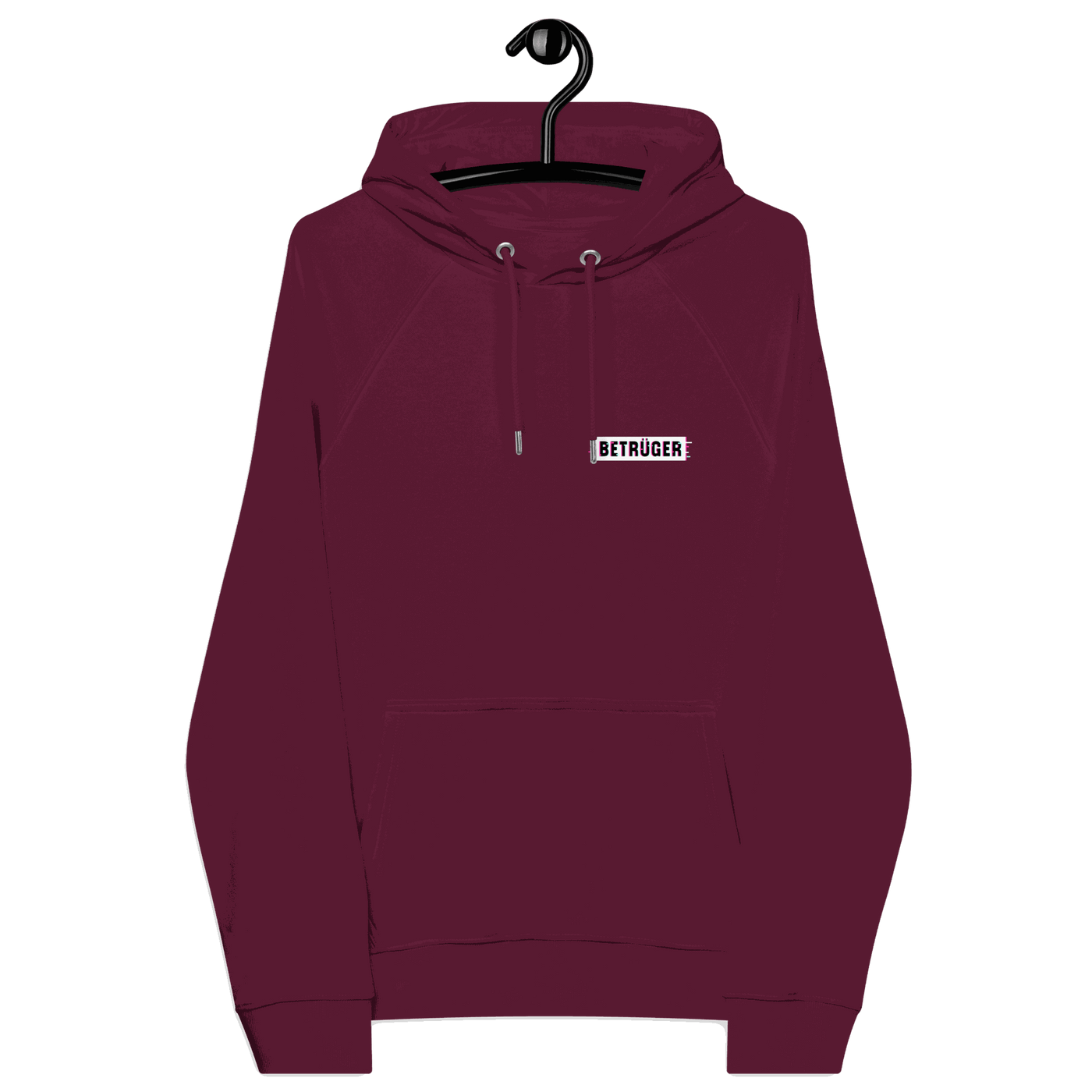 Front view of a burgundy aln hoodie.