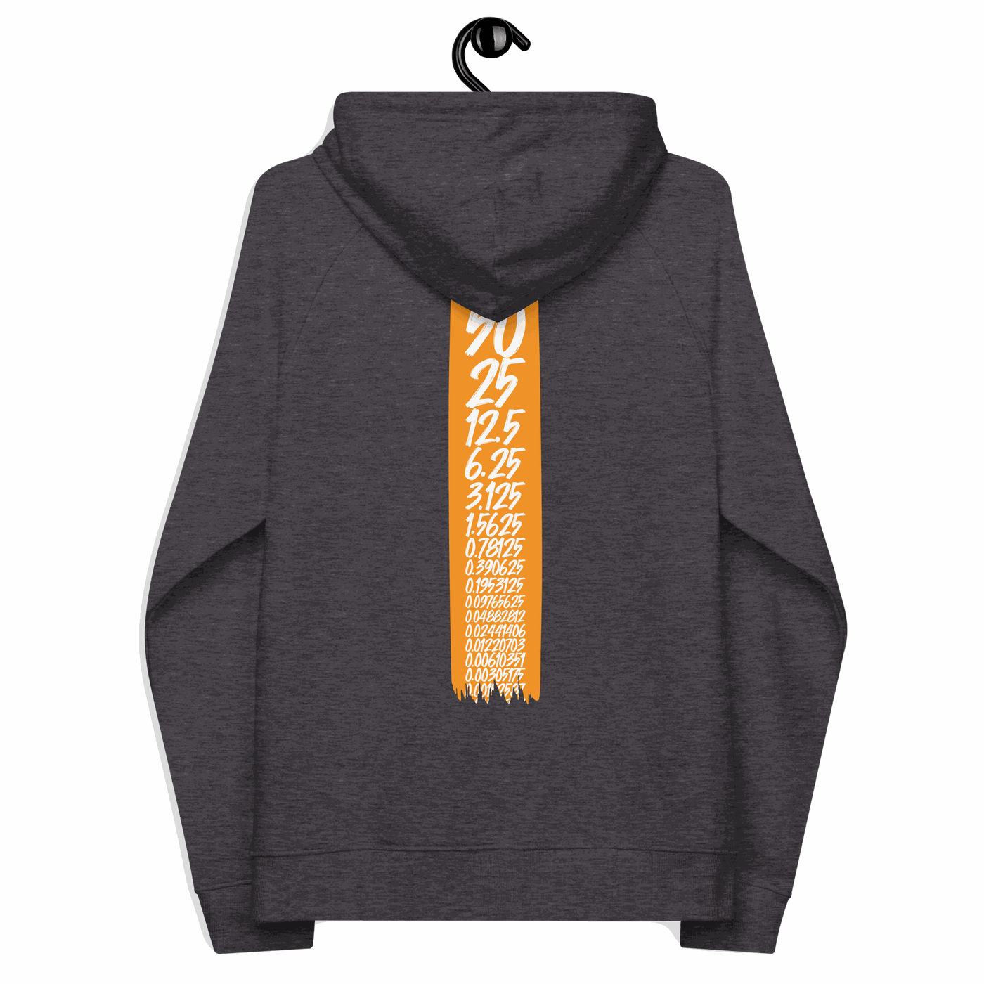 Eco Raglan Bitcoin Hoodie with Bitcoin Halving design and sustainable certifications logos