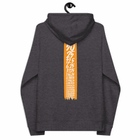 Eco Raglan Bitcoin Hoodie with Bitcoin Halving design and sustainable certifications logos