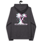 Back view of a charcoal melange colored aln hoodie.