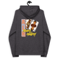 Back view of a charcoal melange colored aln hoodie.