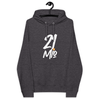 Eco-friendly 21 Million Hoodie with Bitcoin design and multiple sustainability certifications