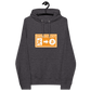 Front view of a charcoal melange colored bitcoin hoodie.