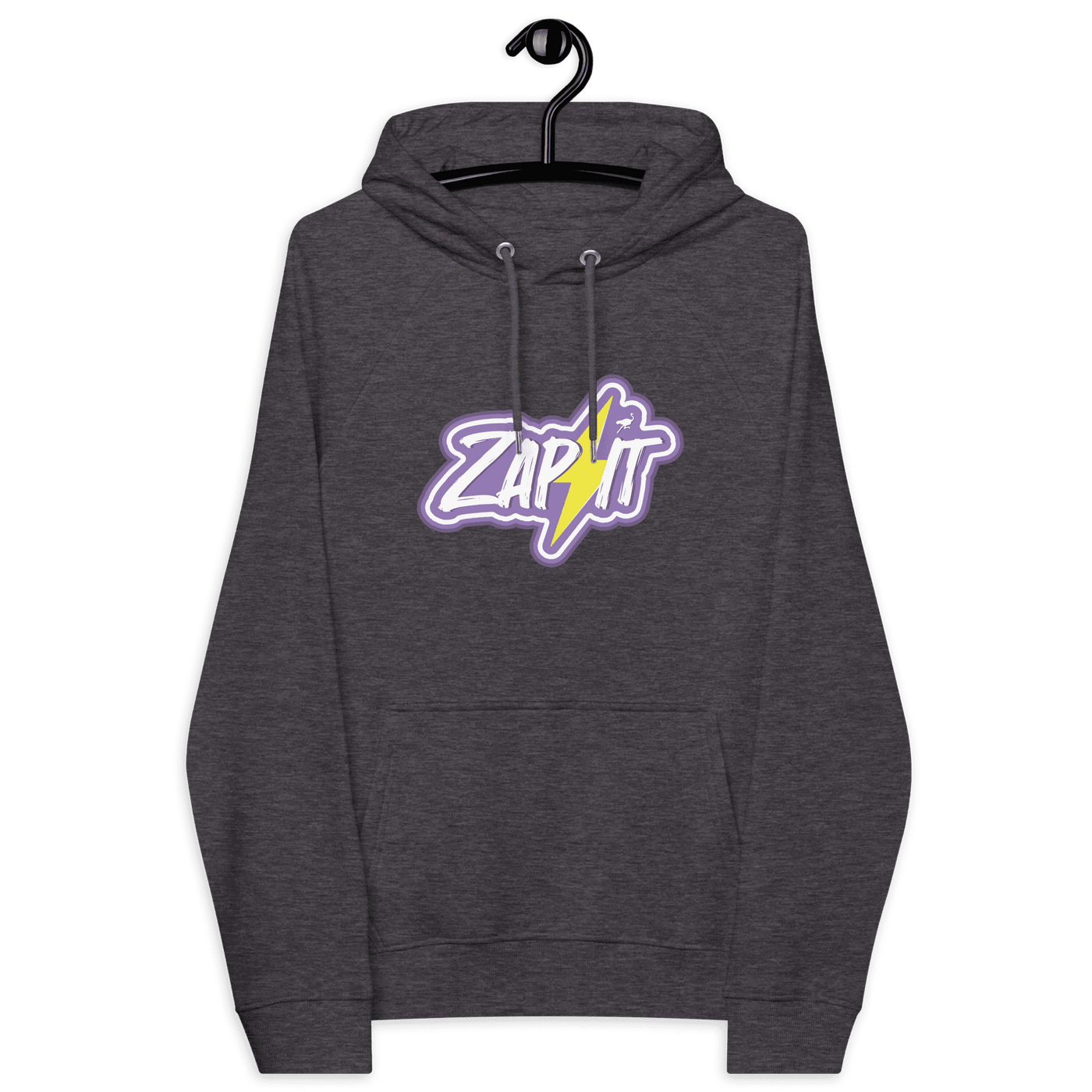 Certification logos for OEKO-TEX, PETA, GOTS, OCS, and GRS on Zap It Eco Raglan Nostr hoodie