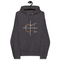Front view of a charcoal melange colored bitcoin hoodie.