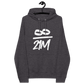 Front view of a charcoal melange colored bitcoin hoodie.