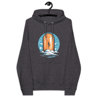 Orange Pill eco raglan bitcoin hoodie with multiple sustainable certification logos