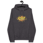 Front view of a charcoal melange colored bitcoin hoodie.