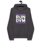 Front view of a dark heather grey nostr DVM hoodie.