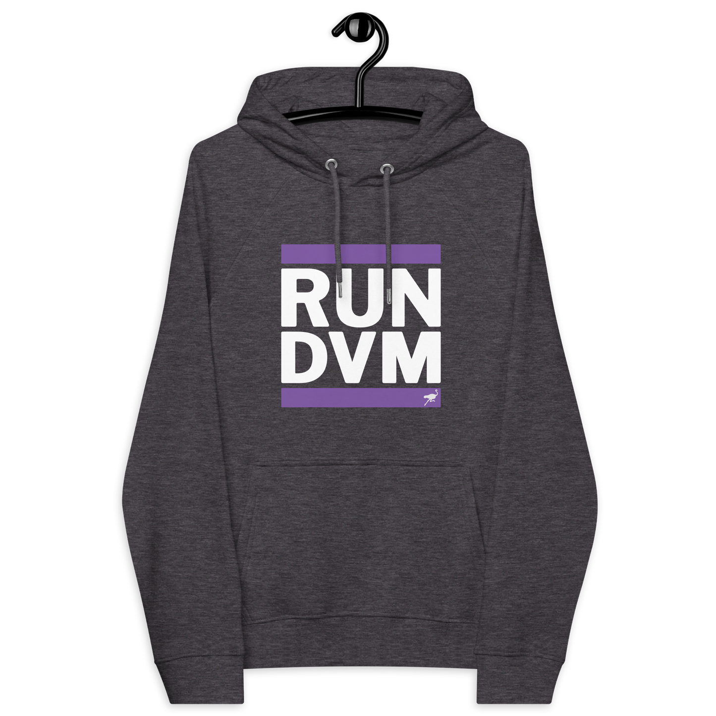 Front view of a dark heather grey nostr DVM hoodie.