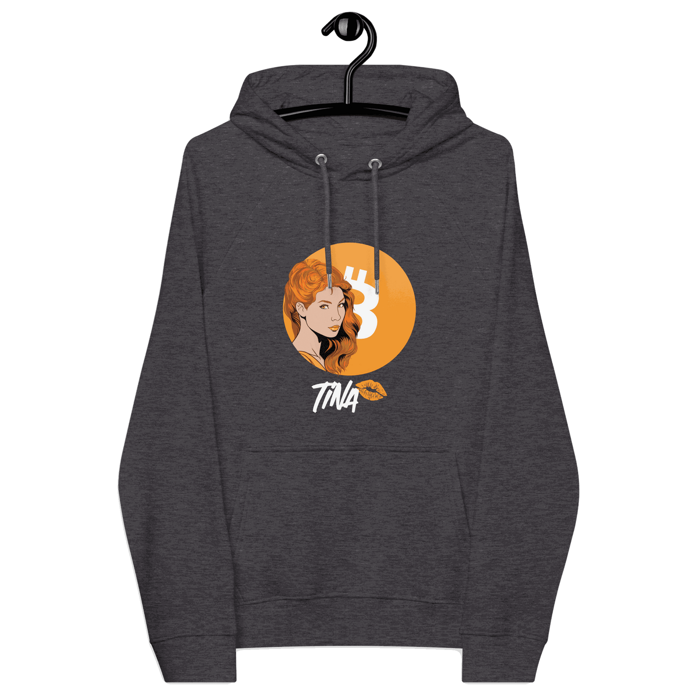 Eco-friendly TINA Bitcoin Hoodie with sustainable certifications for cryptocurrency enthusiasts