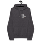 Front view of a charcoal melange colored embroidered bitcoin hoodie.