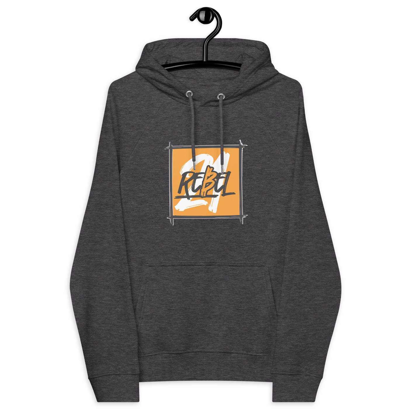 21 Rebel Eco Raglan Bitcoin Hoodie with sustainable certification logos