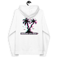 Back view of a white ALN hoodie.