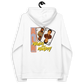 Back view of a white ALN hoodie.
