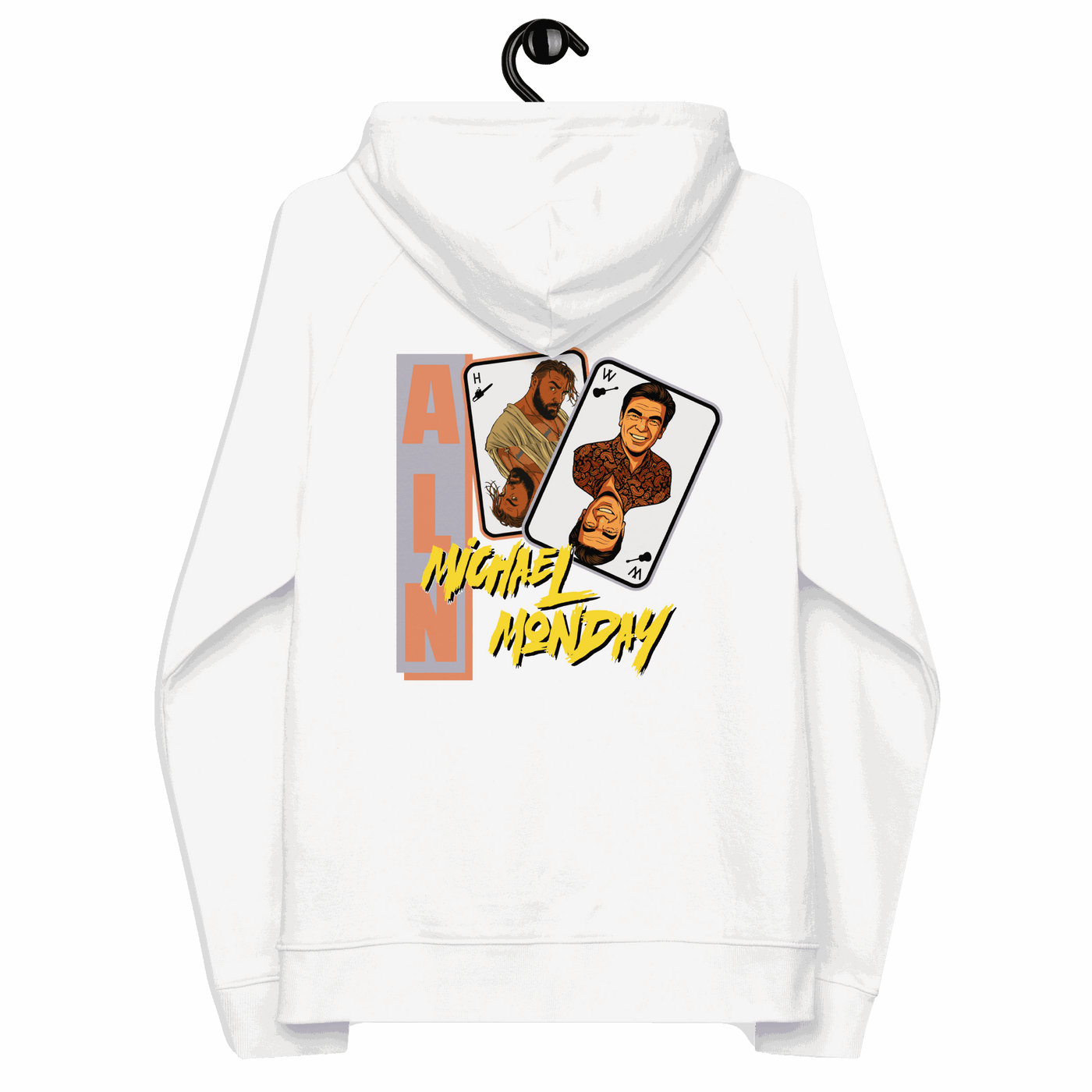 Michael Monday Anarcho Late Night eco-friendly raglan hoodie with sustainability certification logos